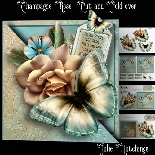 Champagne Rose Fold over Card Kit