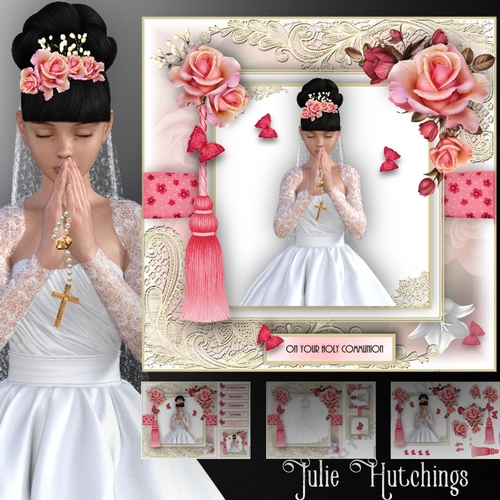 Holy Communion Dark Hair Card Front Kit