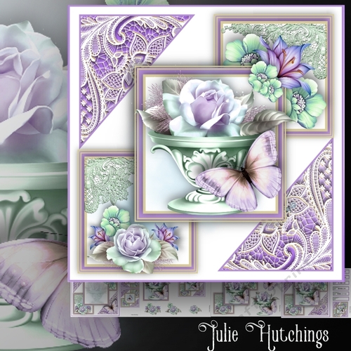 Lilac And Mint Flora and Lace Card Front Kit