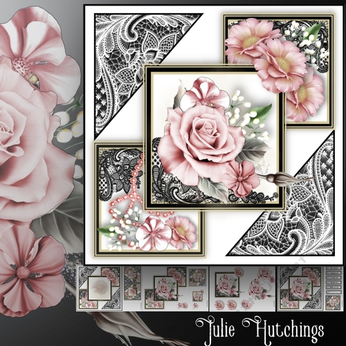 Black and pink Floral Lace Card Front Kit