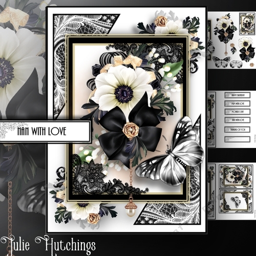 A5 Black and White Lace Flora Card Kit