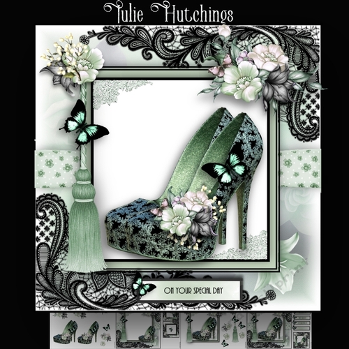 Black and Mint Shoes Card Kit
