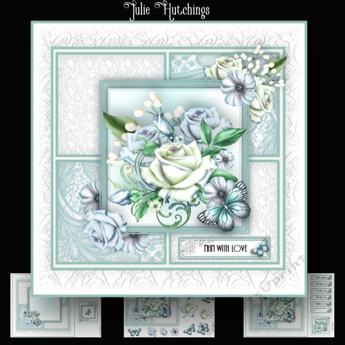 Blue Flora and Lace Squares Card Kit