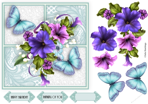 Beautiful Petunia Lace Card Topper 7x7