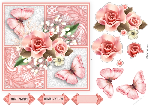 Pink Rose Lace Card Topper 7x7