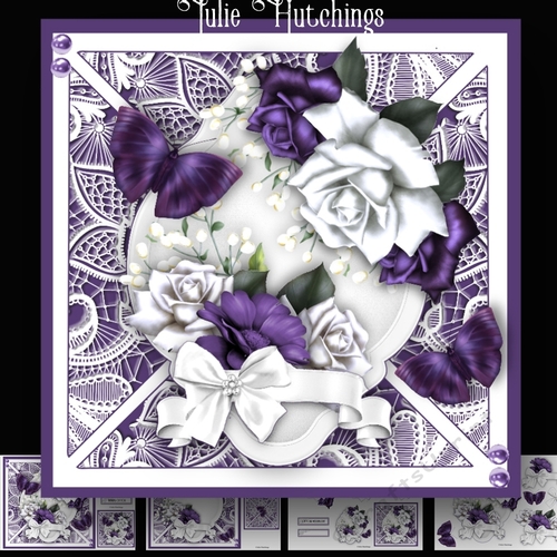 Purple and White Lace Roses Card Kit