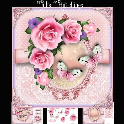 Pink Polka Dots and Lace Rose Card Kit