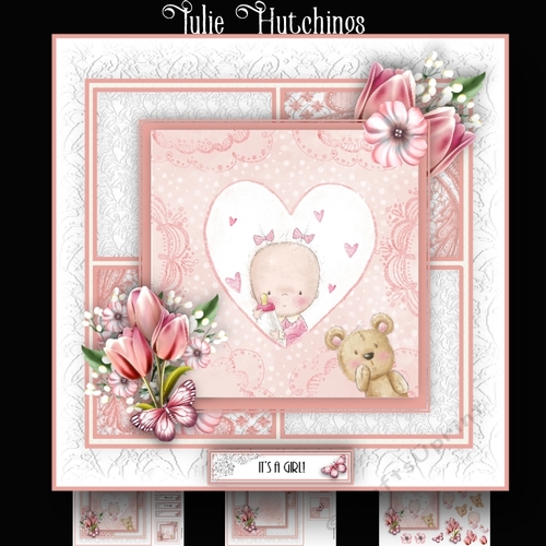 Baby Girl And Teddy Card Kit
