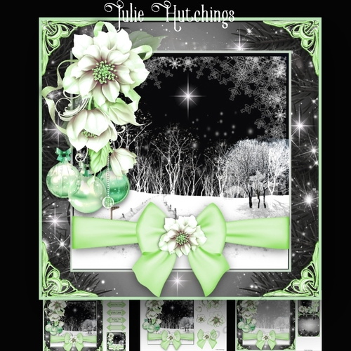 Christmas Scene Mint Poinsettia Card Kit
