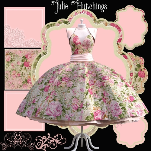 The Pink Rose Dress kit with background papers and elements