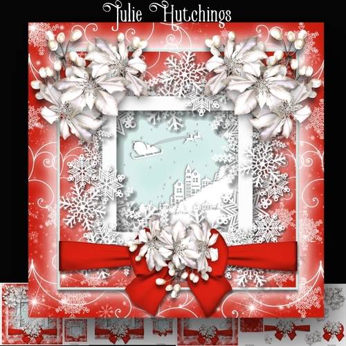 White Poinsettia and snowflakes Christmas Scene