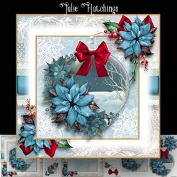 Winter Scene Blue Poinsettia Bauble