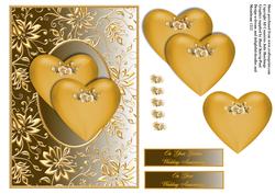 Hearts on Gilded Gold Anniversary Card Front