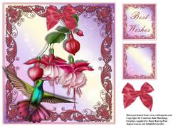 Fuschia and Humming Bird Topper or Card Front