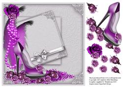 Purple Peep Toe and Roses and Feather Card Front