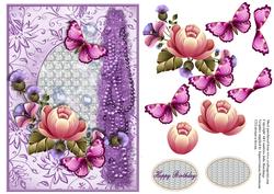 Pink Floral Passion in a Diamond and Swirl Frame