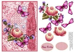 Pink Floral Passion in a Diamond and Swirl Frame