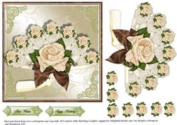 Capaccino and Cream Roses and Fan Topper
