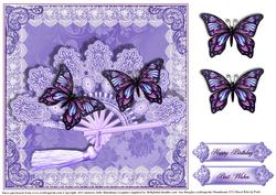 Lilac Fan and Flutters in Lace Card Topper