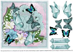 Teal Butterflys and Floral on Lace