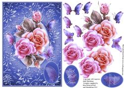 Beautiful Roses in a Blue Shimmer Frame Card Front