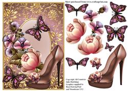 Mocha Shoes with Flowers in a Brown and Gold Frame
