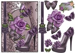 Purple Shoe and Rose Card Front