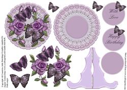 Lilac Roses and Butterfly Plate and Stand
