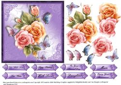 Beautiful Roses on Shimmering Lilac Card Topper