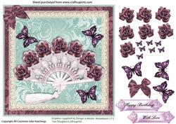 Fan with Antique Roses and Flutters Card Topper