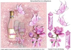 Pink Champagne Wedding/anniversary Card Topper
