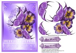 Butterfly's and Flowers on Lilac Card Front
