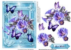 Morning Glory in a Blue Sparkle Frame Card Front