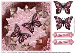 Butterfly's on Shimmering Pink Satin Card Topper