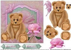 Pink Rose Teddy Card Topper