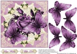 Satin Rose and Butterflies