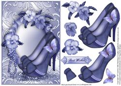Blue Denim Peep Toe Shoes and Pansy Card Front