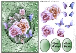 Pretty Roses in a Shimmering Green Frame
