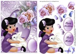 Vintage Style Cute Little Girl in Floral Shimmering Frame