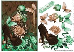 Beautiful Mint Chocolate Shoes and Roses Card Front
