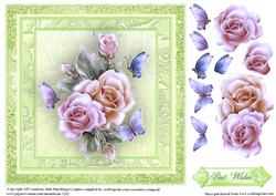 Pretty Roses and Flutters in a Green Frame Card Topper