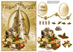 Gold Christmas Tree and Presents Card Front