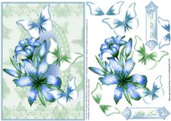 Lily Flutters in Blue and Green Card Topper