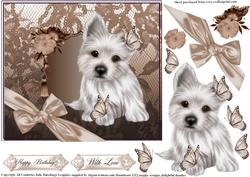 Westie Puppy with Cappaccino Lace Card Topper