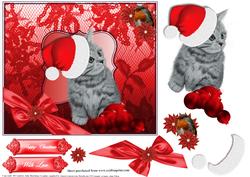 Christmas Kitten and Robin Card Topper