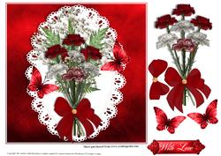 Pretty Red and White Carnations Card Topper