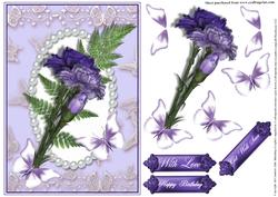 Purple Carnations with Flutters Card Front