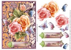 Roses in a Peach and Mauve Swirl Frame