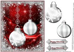 Silver Baubles on a Red Silk Card Front/topper