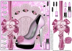 Pink Rose Peep Toe Shoe Card Topper